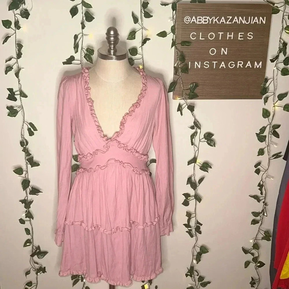 Francesca’s Mi Ami Longsleeve Pink Lana Ruffle Mini Dress - Picture 5 of 11